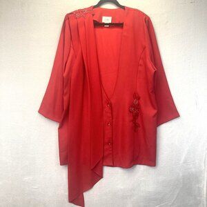 Vintage 90s X-Land Dolce Long Blazer Jacket‎ Womens 3XL Red Beaded Floral USA